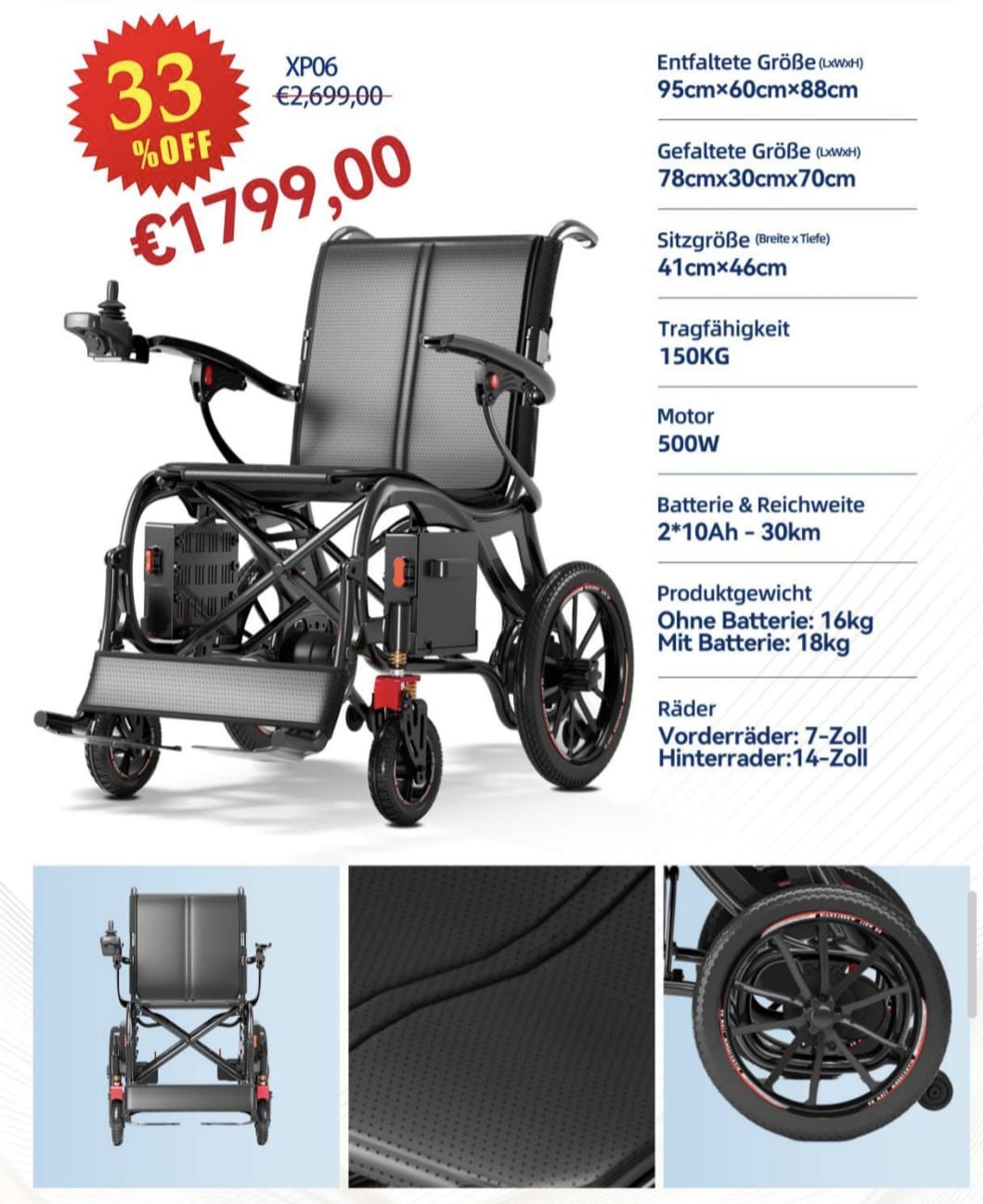 XP06 Folding Electric Power Wheelchair