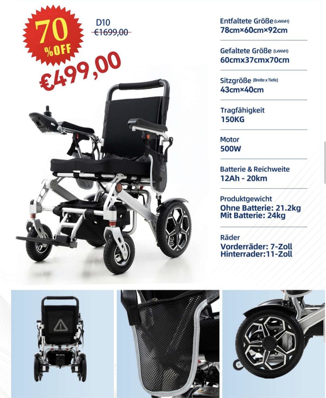 D10 Folding Electric Power Wheelchair