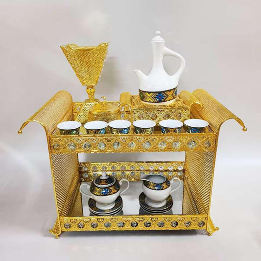 Traditional Eritrean- Ethiopian Coffee Set Gold Silver