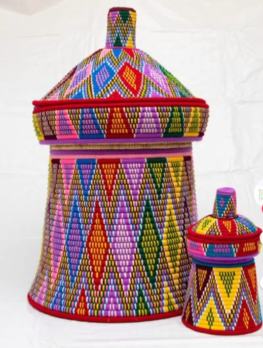 Hand Made Mesobwerk Basket Eritrean-Ethiopian Exquiste Hand Woven Decorative & Serving Basket with best design (Large)