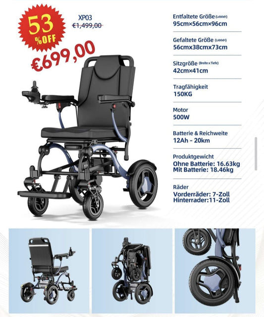XP03 Lightweight Folding Electric Power Wheelchair