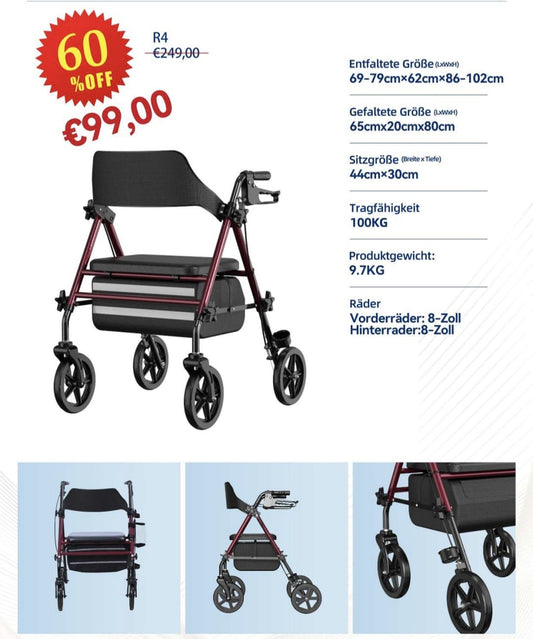R4 Folding Rollator Walker with Seat