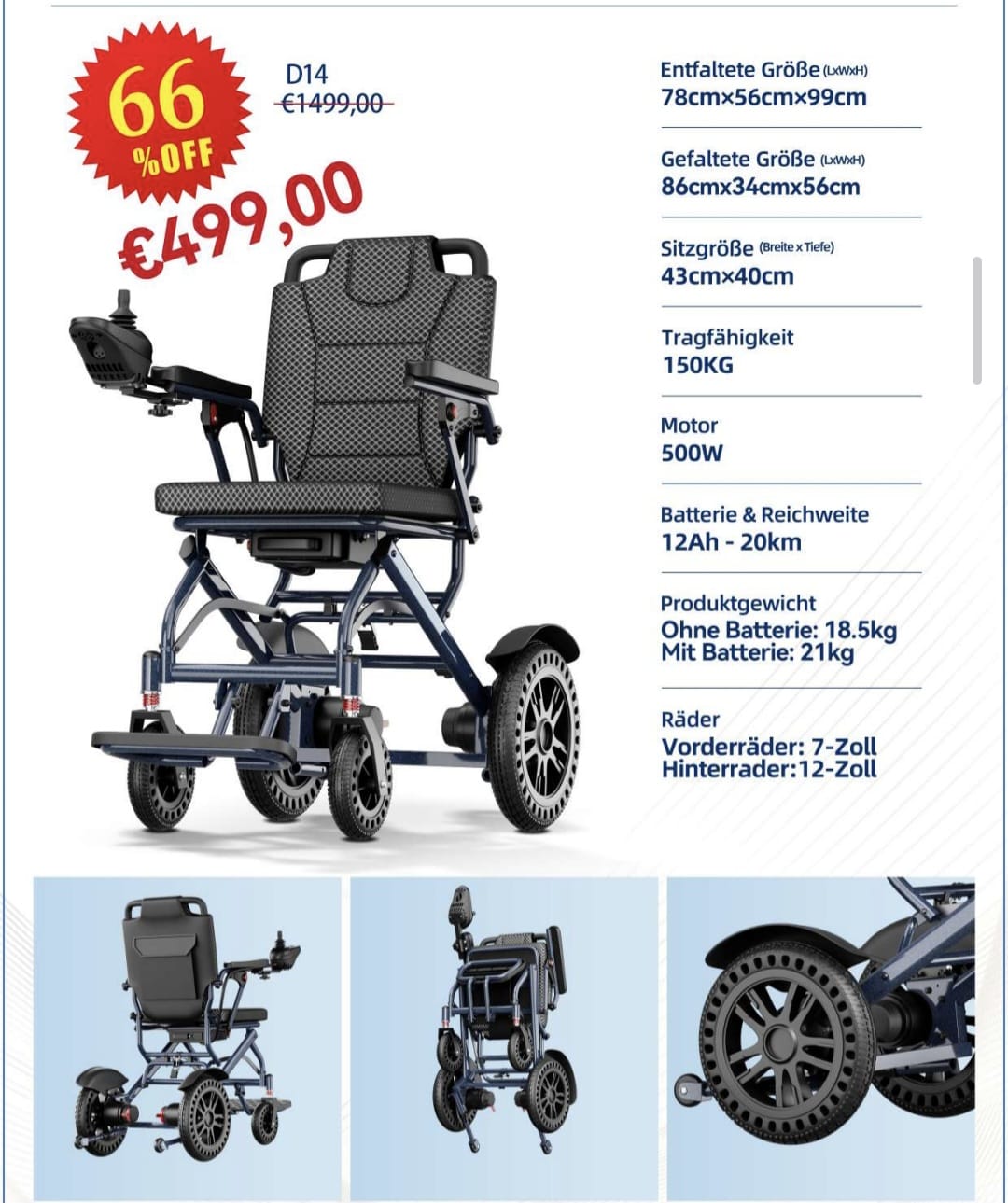 D14 Folding Electric Power Wheelchair